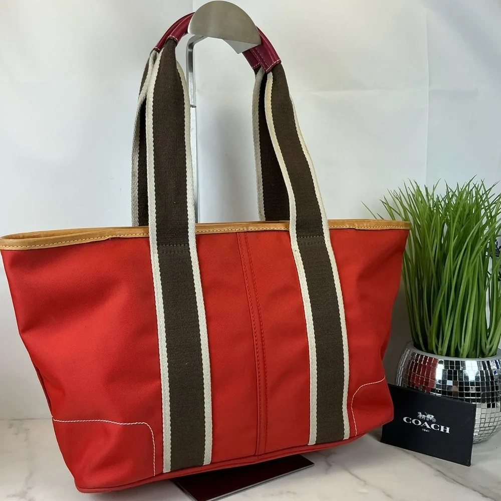 Coach Hampton Vintage‎ Nylon Vibrant Red Orange Tote Bag